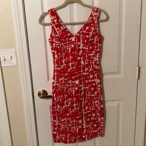 Chaps Red/Orange and White Dress